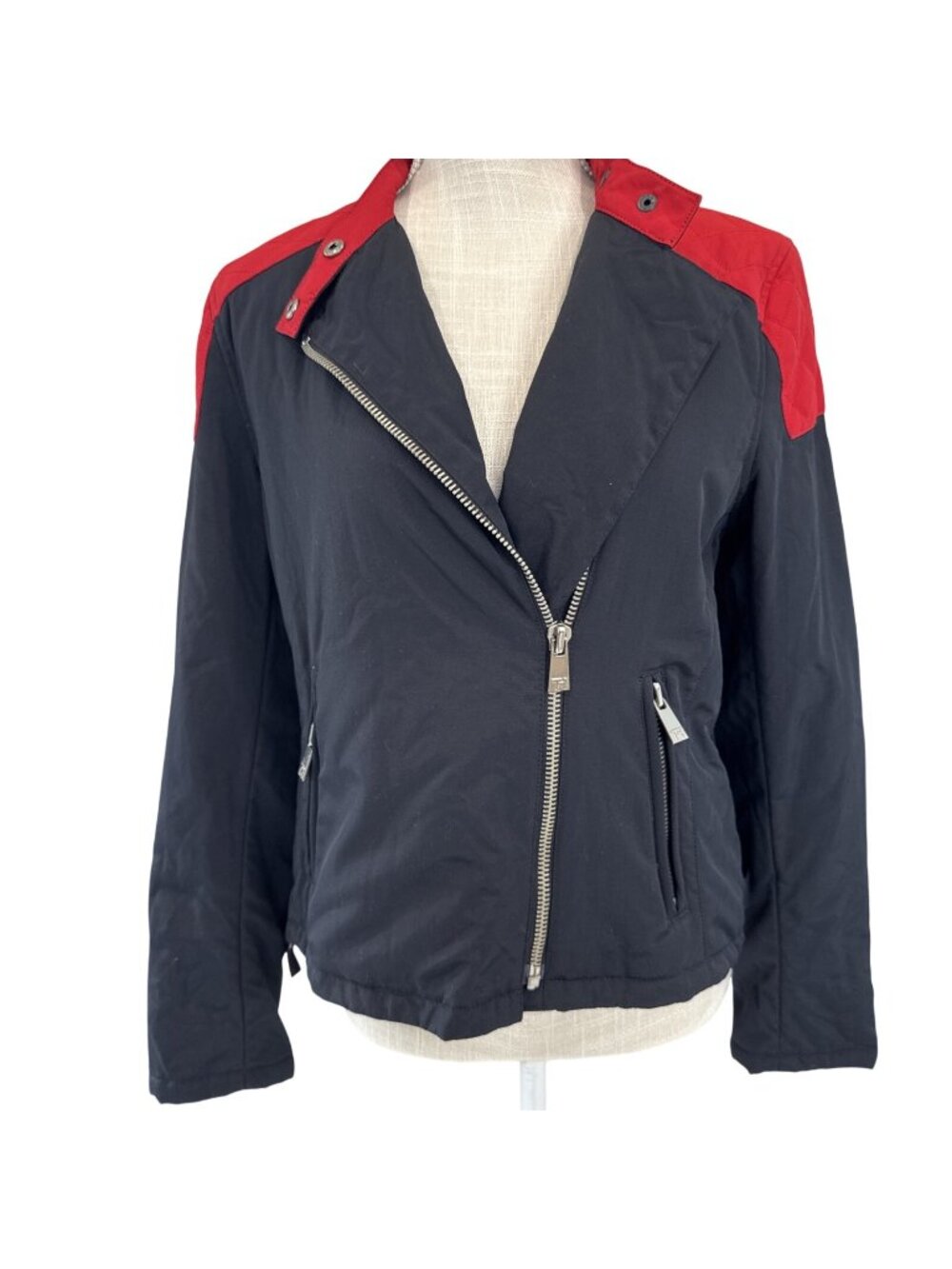 Tommy Hilfiger Womens Quilted Shoulder Moto Jacket Size S